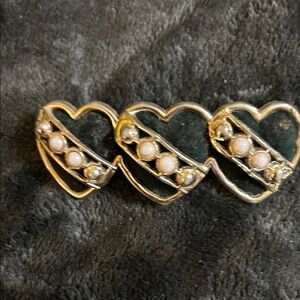 Gold Heart Pearl Br barrette with pearls